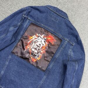 Denim Jacket Port Authority Mens 2XL Blue Lion Animal Print Trucker Biker Y2K